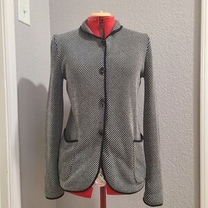 Emporio Armani Black And White 100% Cotton Knit Sweater Blazer Size 44